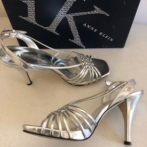 Silver dressy sandals, Anne Klein Akaplik